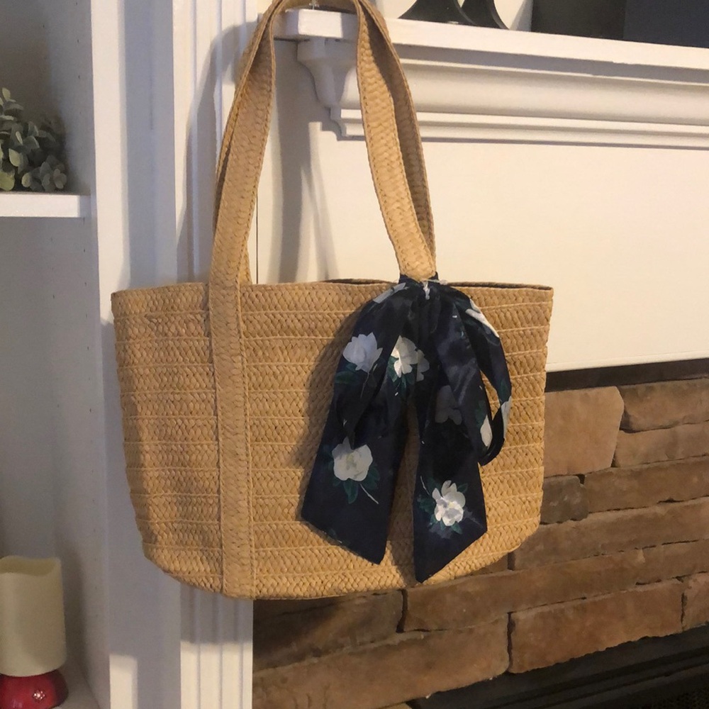 Draper James Tan and Blue Tote with Playful Accent
